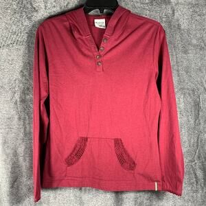 Columbia Shirt Womens Medium Maroon Long Sleeve T Shirt Crochet Trim Outdoor